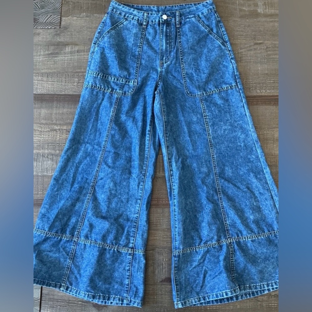 Free People Style Wide Leg Denim Jeans Lightweight High Waist Boho
30×29